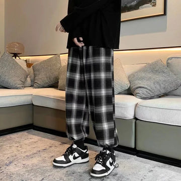 Riolio Plaid Pants Men Fashion Retro Color Contrast Casual Pants Men Streetwear Loose Hip-hop Straight Pants Mens Trousers M-3XL